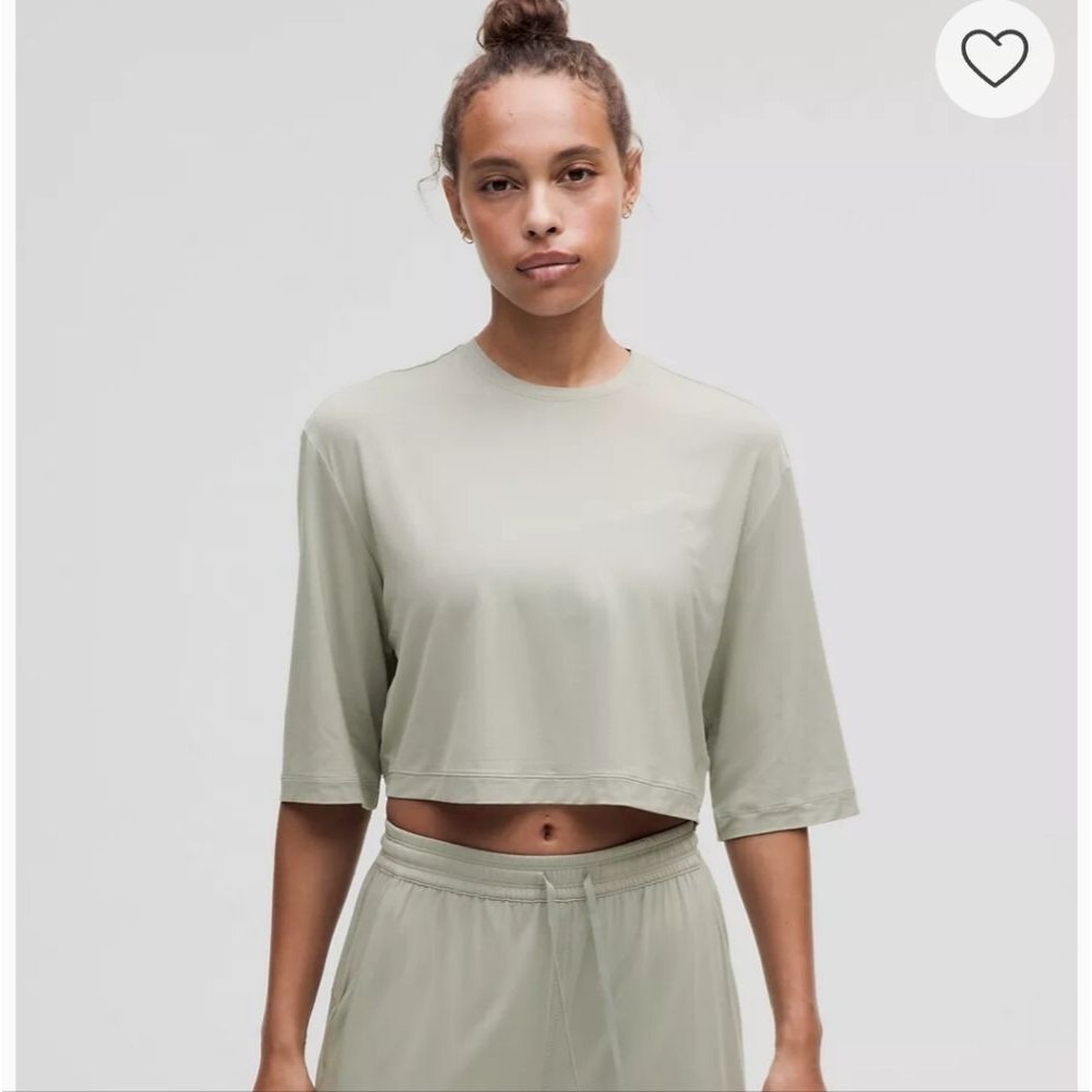 Modal Relaxed-Fit Cropped Short-Sleeve Shirt Jade Grey